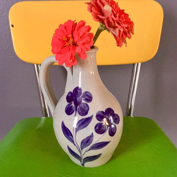 Vintage bud vase glazed floral pottery
